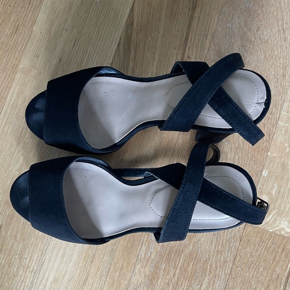 ALDO Black Chunky Suede Open Toe 5” Heel - Picture 2 of 3